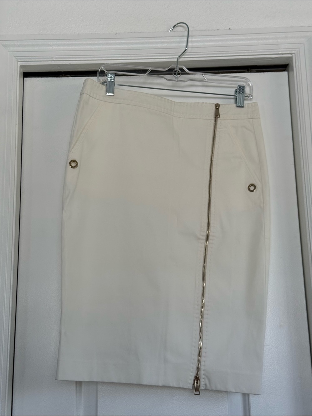MaxMara Cream Midi Pencil Skirt with Asymmetric Zip